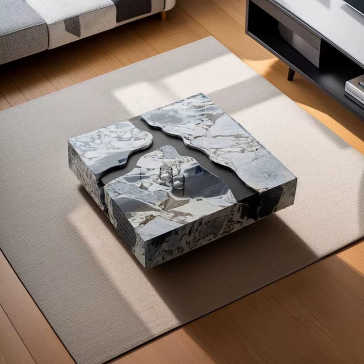 2025 Minimalist Black Solid Wood Coffee Table Luxury Natural Marble Top Creative Designer Living Room Centerpiece Home Furniture