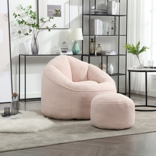 Pink High-Pressure Foam Bean Bag Chair with Footrest – Compressed Padded Sofa for Adults & Teens