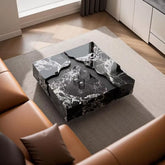 2025 Minimalist Black Solid Wood Coffee Table Luxury Natural Marble Top Creative Designer Living Room Centerpiece Home Furniture