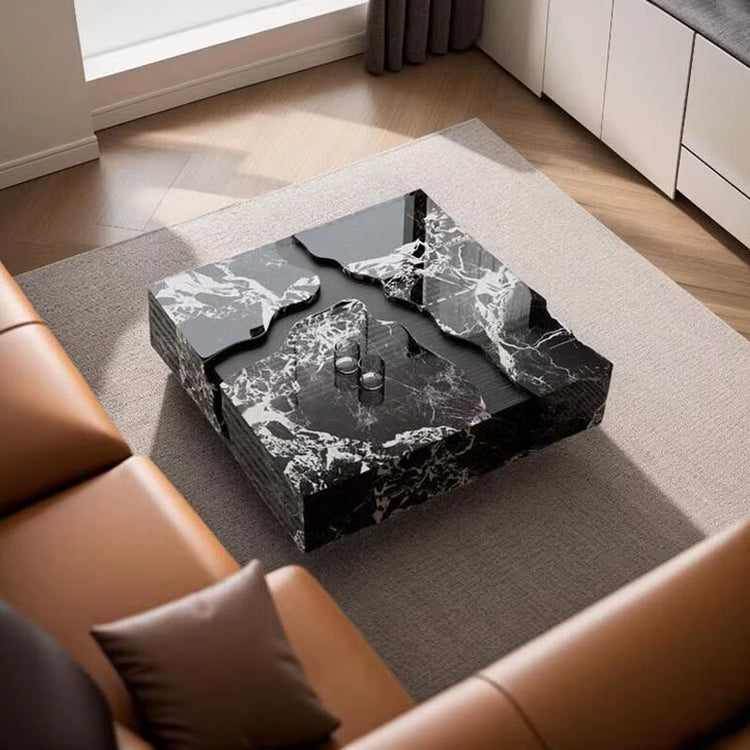 2025 Minimalist Black Solid Wood Coffee Table Luxury Natural Marble Top Creative Designer Living Room Centerpiece Home Furniture
