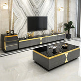 Modern Light Luxury Tempered Glass Gold Marble Coffee Table and TV Cabinet with Drawer Combination for Living Room Furniture
