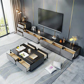 Modern Light Luxury Tempered Glass Gold Marble Coffee Table and TV Cabinet with Drawer Combination for Living Room Furniture