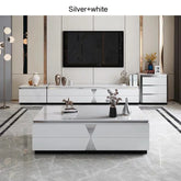 Modern Light Luxury Tempered Glass Gold Marble Coffee Table and TV Cabinet with Drawer Combination for Living Room Furniture
