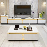 Modern Light Luxury Tempered Glass Gold Marble Coffee Table and TV Cabinet with Drawer Combination for Living Room Furniture