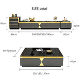 Modern Light Luxury Tempered Glass Gold Marble Coffee Table and TV Cabinet with Drawer Combination for Living Room Furniture