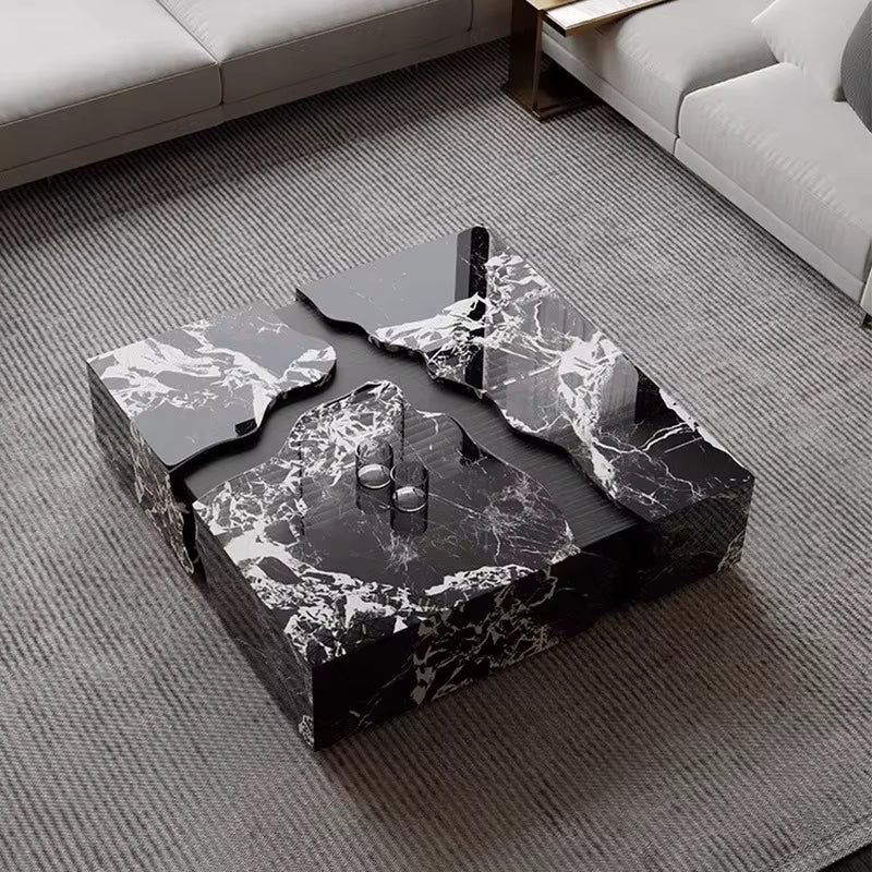 2025 Minimalist Black Solid Wood Coffee Table Luxury Natural Marble Top Creative Designer Living Room Centerpiece Home Furniture