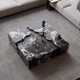 2025 Minimalist Black Solid Wood Coffee Table Luxury Natural Marble Top Creative Designer Living Room Centerpiece Home Furniture