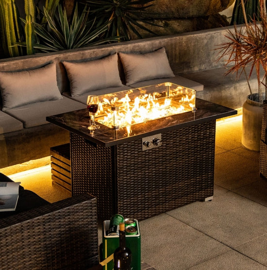 44" Outdoor Propane Fire Pit Table – Ceramic Tile Top Gas Fire Table for Patio