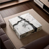 2025 Minimalist Black Solid Wood Coffee Table Luxury Natural Marble Top Creative Designer Living Room Centerpiece Home Furniture